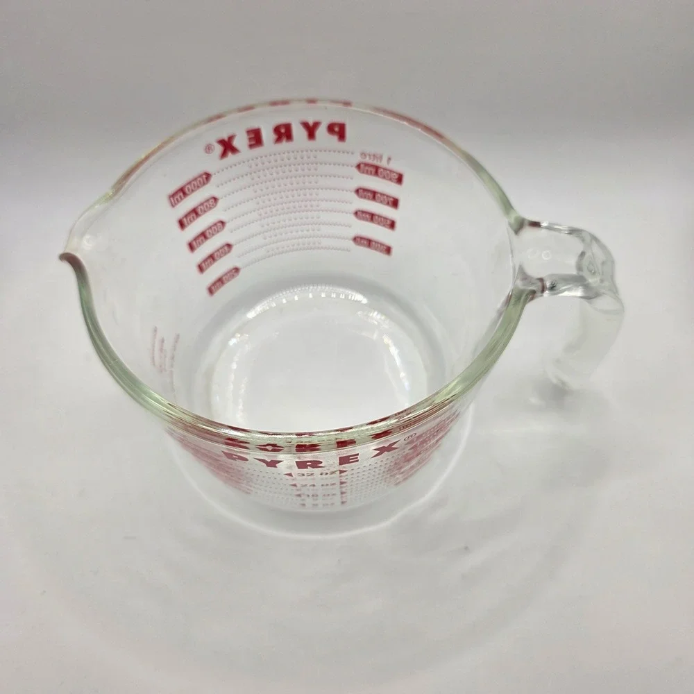 Pyrex 4 Cup 1 Quart Glass Measuring Cup Red Lettering Clear Liquid Measure 1L
